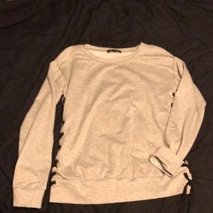 Gray lace up side sweater